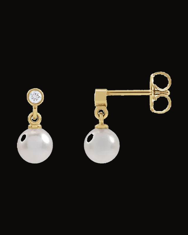 Cultured Akoya Pearl And 0.06 CTW Natural Diamond Earrings — 14K White / Yellow Gold