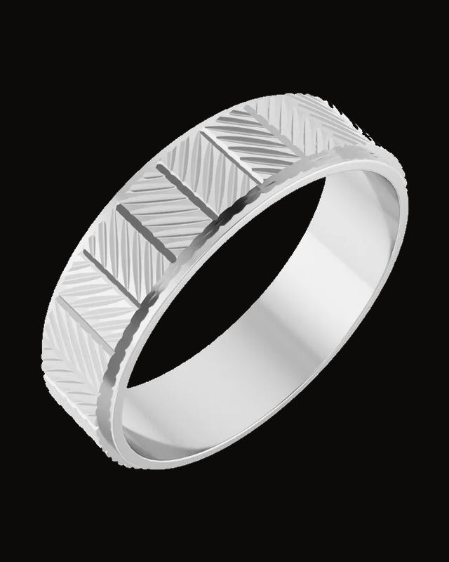 Chevron Grooved Standard-Fit Flat Band — Sterling Silver · 6 mm · Size 10