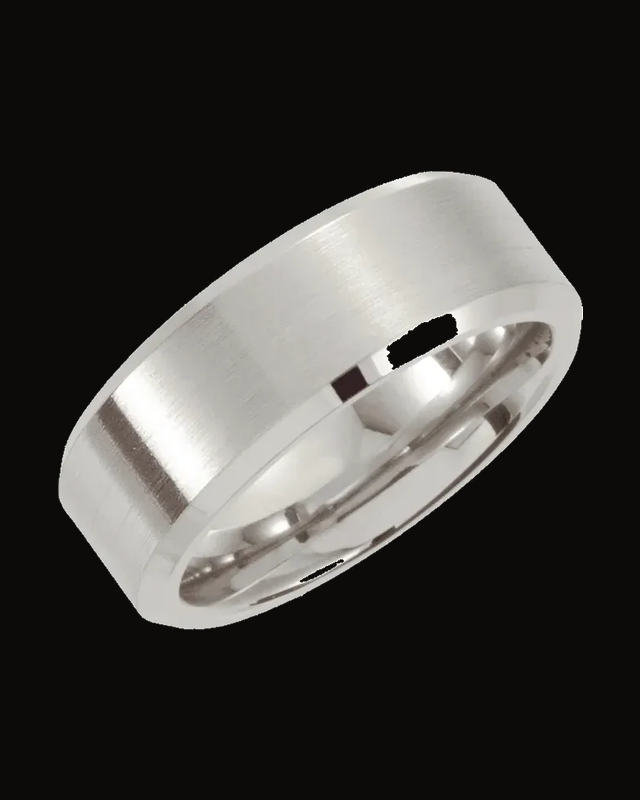 Beveled-Edge Inlay Standard-Fit Band With Satin Finish — Stainless Steel · 7 mm