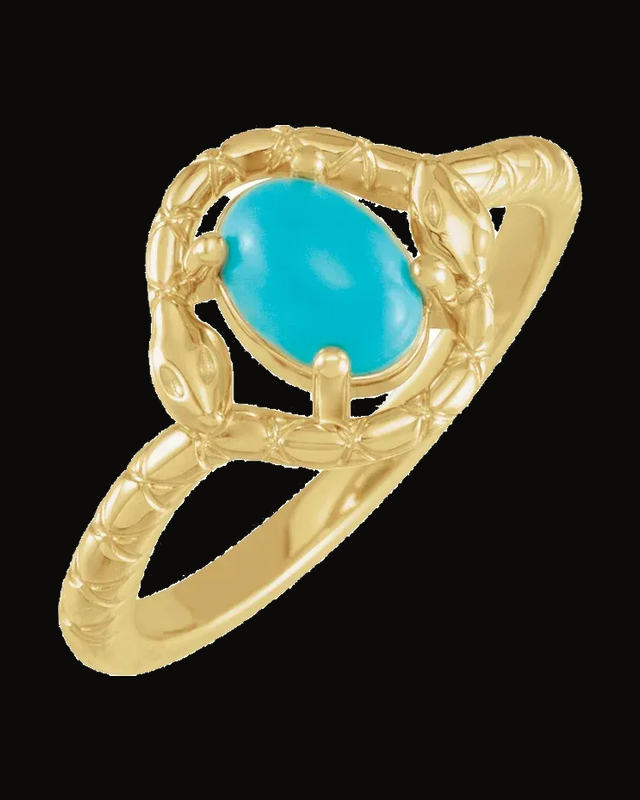 Natural Turquoise Snake Ring — 14K Yellow Gold · 1.7 mm