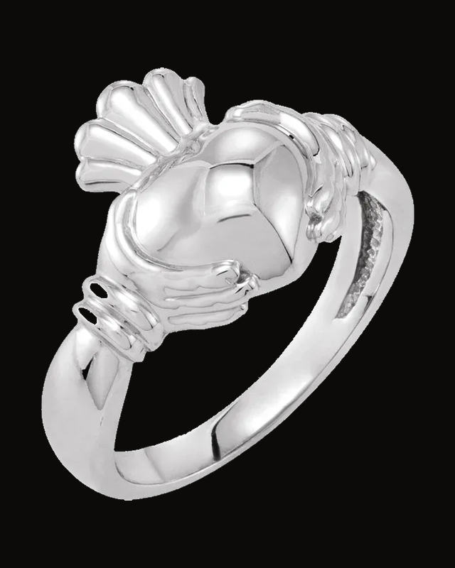Claddagh Standard-Fit Flat Band — Rhodium-Plated on Sterling Silver · 13 mm