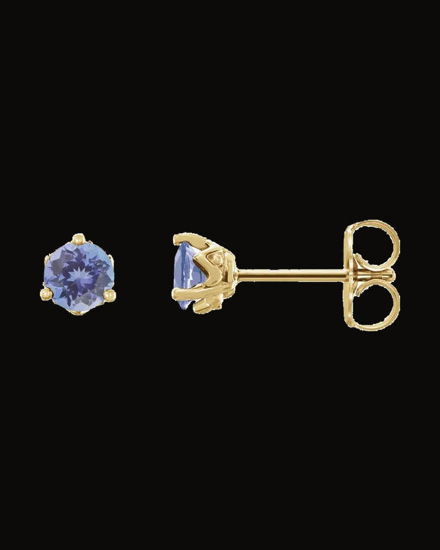 Natural Tanzanite 3-Prong Solitaire Earrings — 14K Yellow Gold · 4 mm