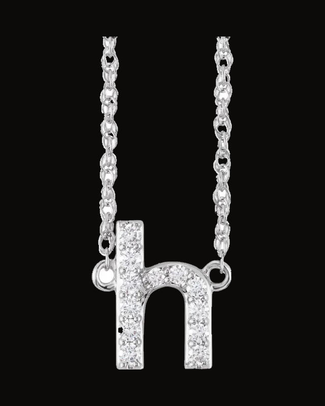 1/8 CTW Natural Diamond Lowercase Initial Necklace — Rhodium-Plated on 14K White Gold