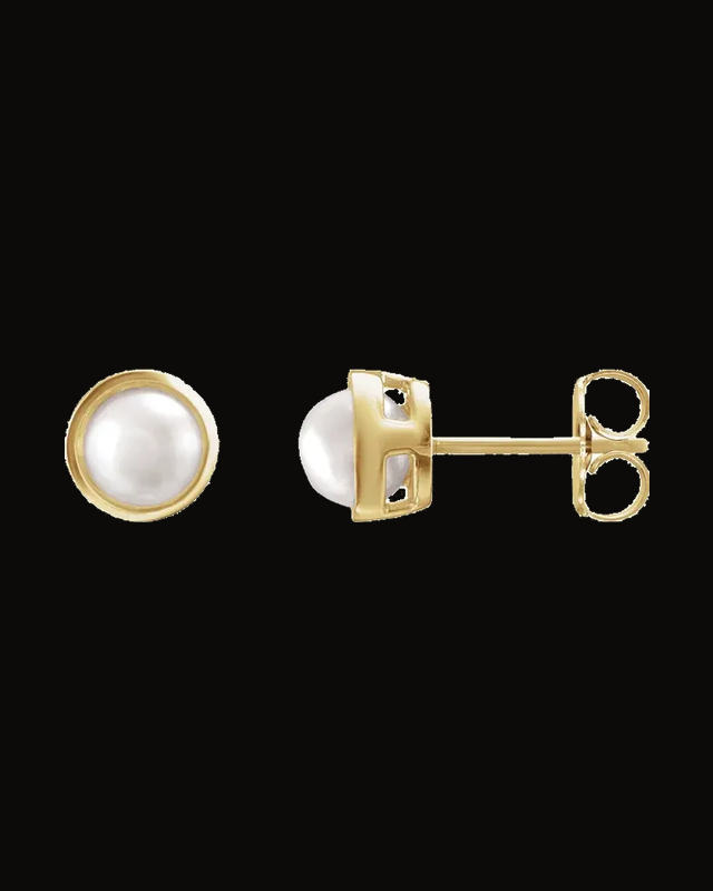 Pearl Bezel Earrings — 14K Yellow Gold · 5 mm