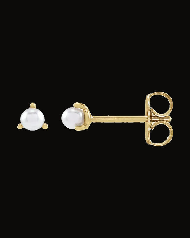 Seed Pearl 3-Prong Stud Earrings — 14K Yellow Gold