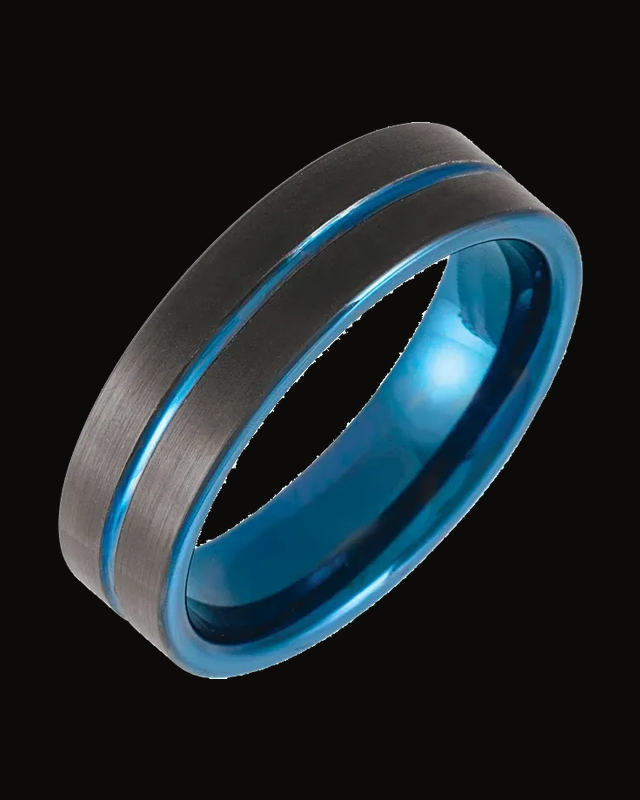 Grooved Comfort-Fit Band With Blue Pvd — Blue PVD Tungsten