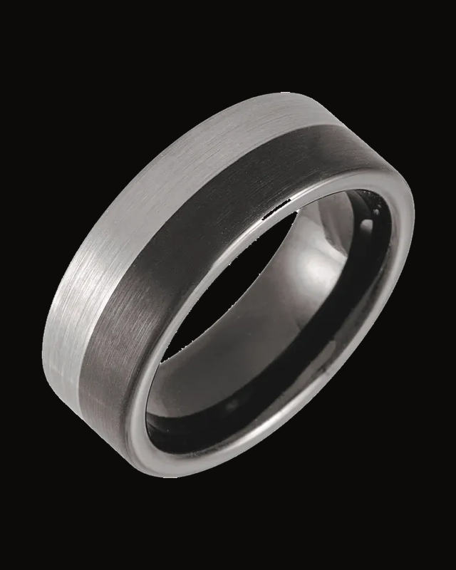 Grooved Band With Black Pvd And Satin Finish — Black PVD Tungsten · 8 mm