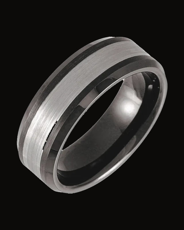 Beveled-Edge Inlay Comfort-Fit Band With Black Pvd — Black PVD Tungsten · 8 mm
