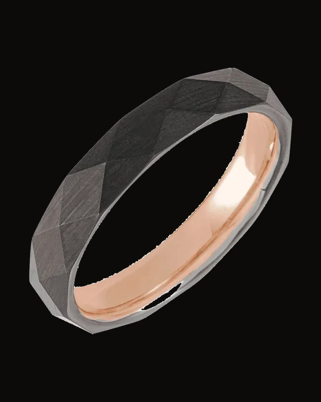 Geometric Faceted Comfort-Fit Band With 18K Rose Gold Pvd — 18K Rose Gold PVD Tungsten · 4 mm