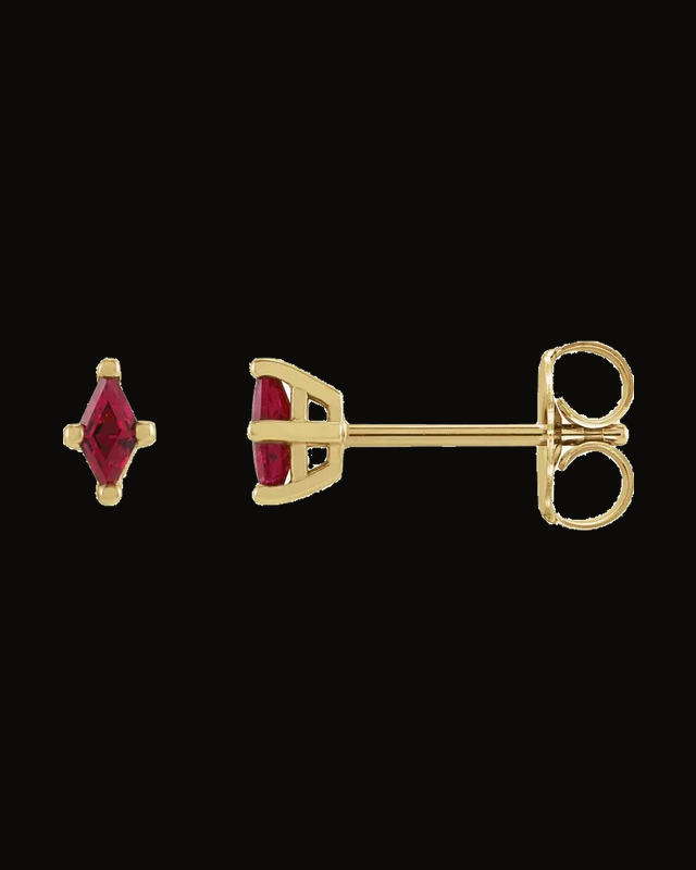 Lab-Grown Ruby 4-Prong Earrings — 14K Yellow Gold · 4 x 2 mm