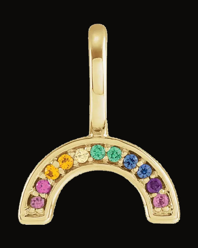 Natural Multi-Gemstone Rainbow Charm/Pendant — 14K Yellow Gold · 1 mm