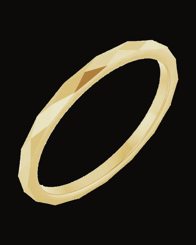 Geometric Faceted Standard-Fit Flat Band — 14K Yellow Gold