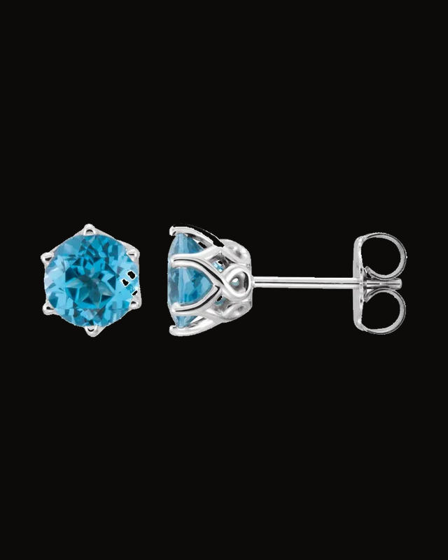Natural Swiss Blue Topaz Earrings With Backs — 14K White / Yellow Gold · 6 mm