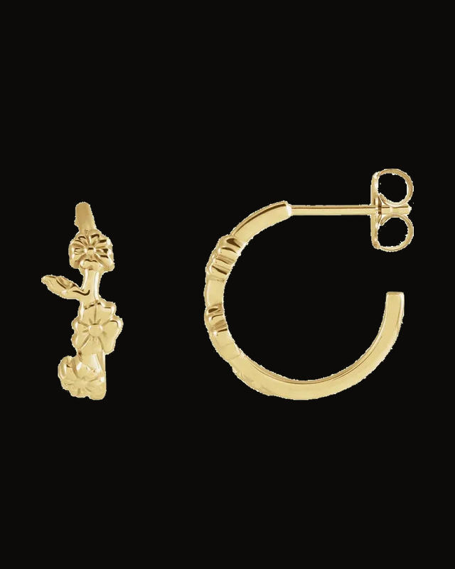 Floral Hoop Earrings — 14K Yellow Gold