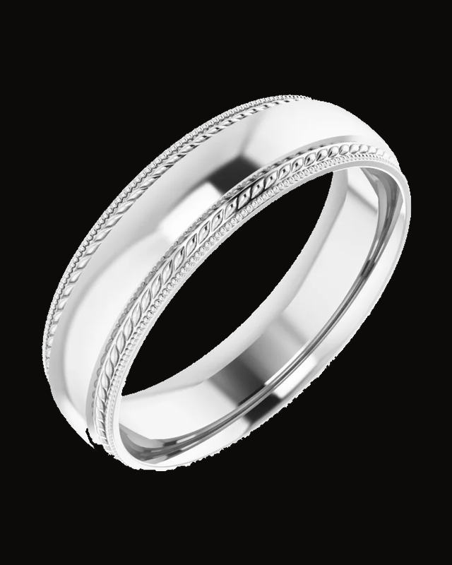 Rope & Milgrain Stepped-Edge Comfort-Fit Half Round Band — Sterling Silver · 6 mm · Size 10