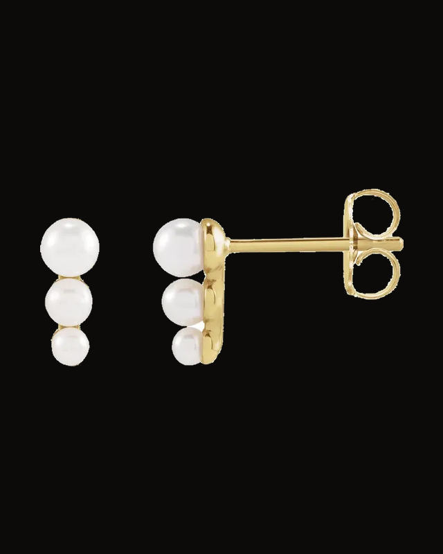 Graduated Cultured White Freshwater Pearl Earrings — 14K Yellow Gold · 3 mm