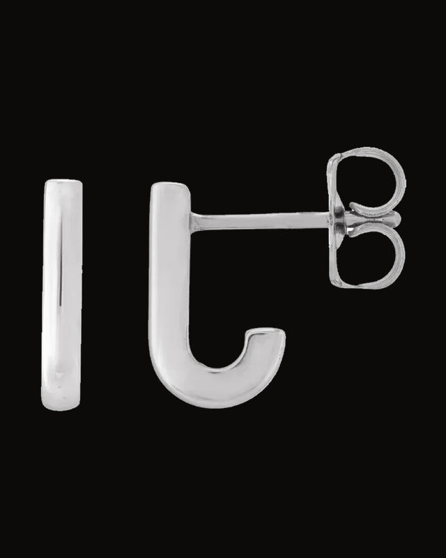 J-Hoop Earrings — Rhodium-Plated on 14K White Gold
