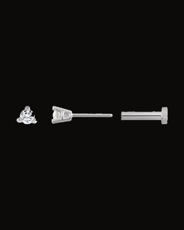 Round 3-Prong Press Fit Stud Earrings — 14K Yellow / White Gold