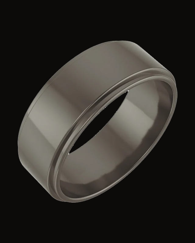 Stepped-Edge Standard-Weight Standard-Fit Flat Band — Titanium / Black Zirconium
