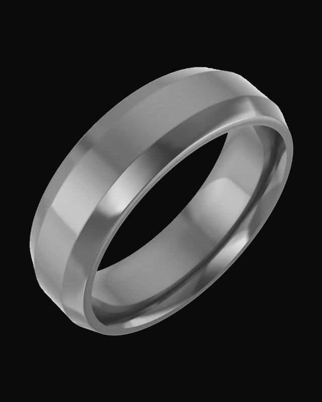 Beveled-Edge Standard-Weight Comfort-Fit Flat Band — Titanium / Cobalt