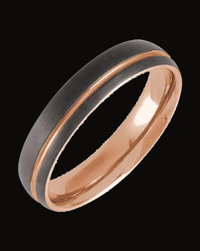 Grooved Comfort-Fit Band With 18K Rose Gold And Black Pvd — 18K Rose Gold PVD & Black PVD Tungsten