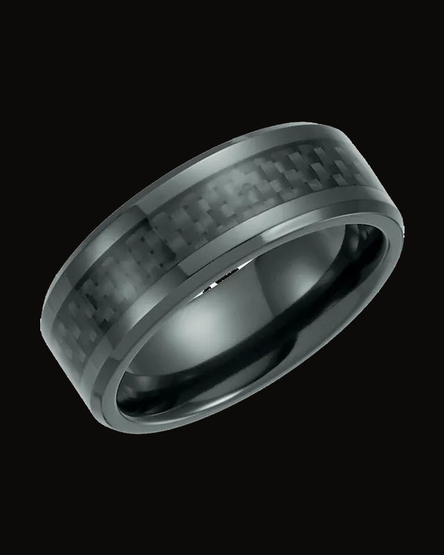 Beveled-Edge Black Carbon Fiber Inlay Standard-Fit Band — Black Titanium