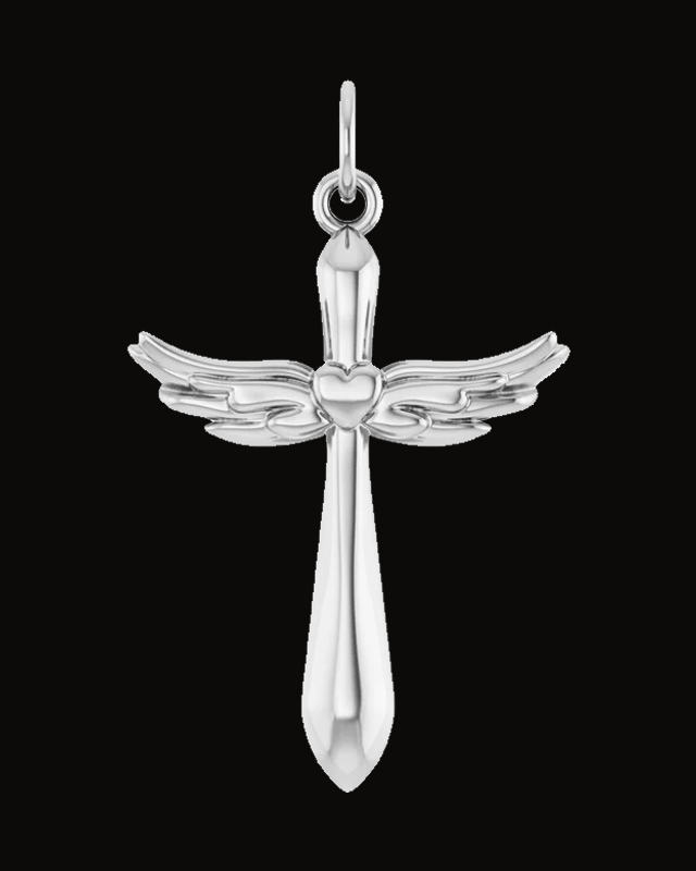 Angel Wing Cross Necklace or Pendant — 14K White / Yellow Gold