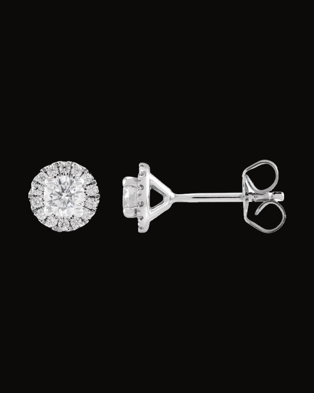 Cocktail-Style Halo-Style Stud Earrings — Rhodium-Plated on Sterling Silver · 3/4 CTW