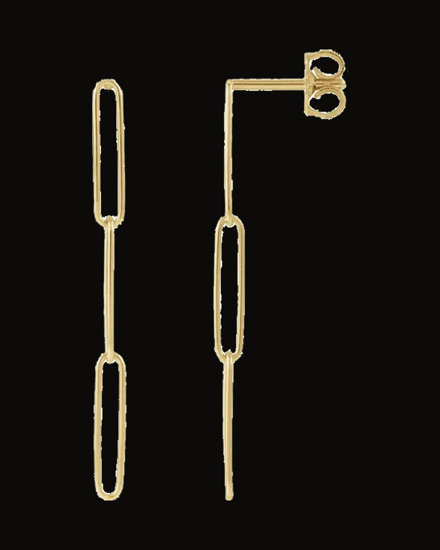 Paperclip-Style Earrings — 14K Yellow / White Gold