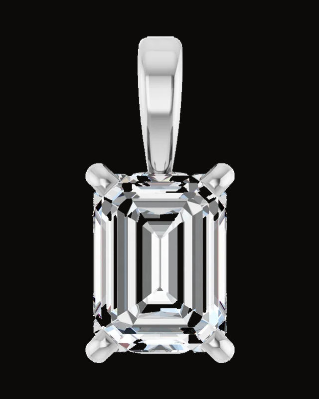 Emerald 4-Prong Solitaire Pendant — Rhodium-Plated on 14K White Gold