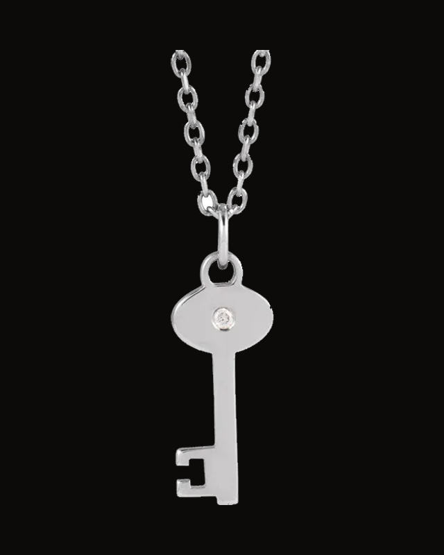 Natural Diamond Accented Key Necklace — Sterling Silver · 0.0025 CT