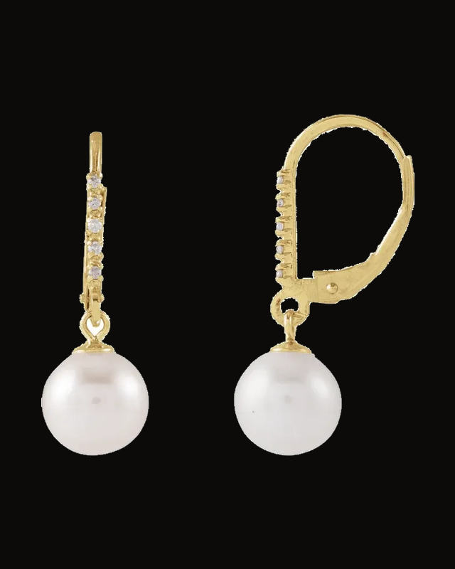 Cultured Freshwater Pearl And 0.05 CTW Natural Diamond Lever Back Earrings — 14K Yellow Gold