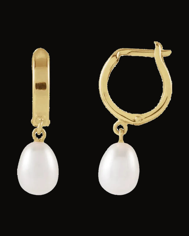 Cultured Freshwater Pearl Huggie Earrings — 14K White / Yellow Gold