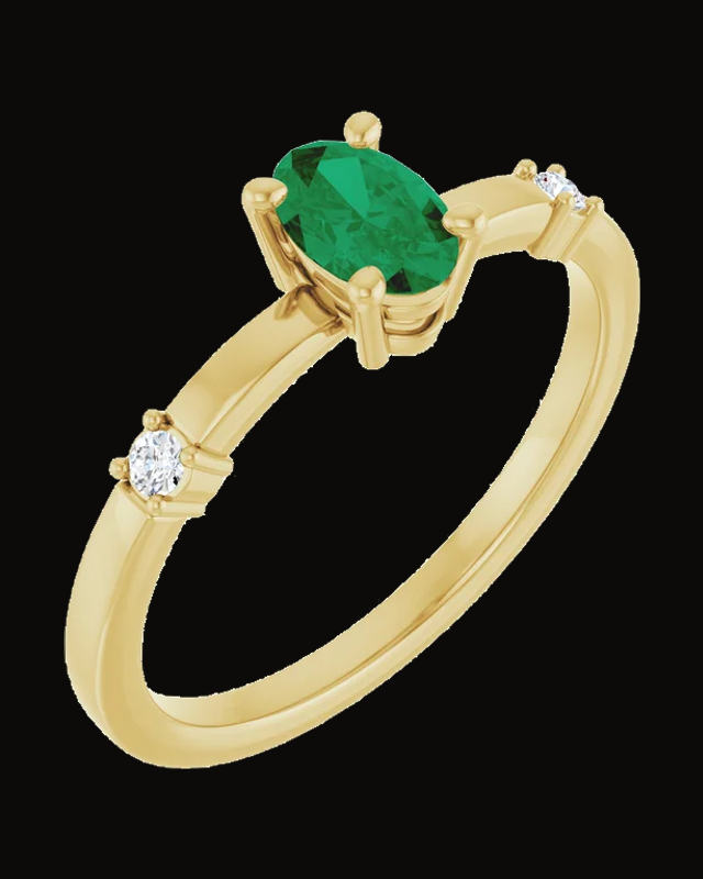 Lab-Grown Emerald And 0.05 CTW Natural Diamond Ring — 14K Yellow Gold · 6 x 4.6 mm