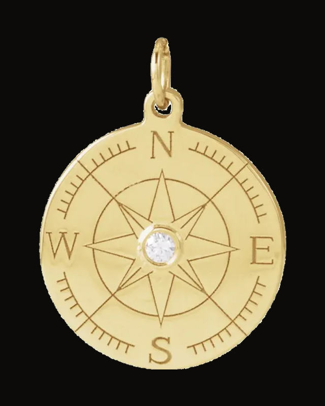 Accented Compass Necklace or Pendant