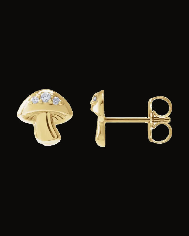 0.05 CTW Natural Diamond Mushroom Stud Earrings — 14K Yellow Gold