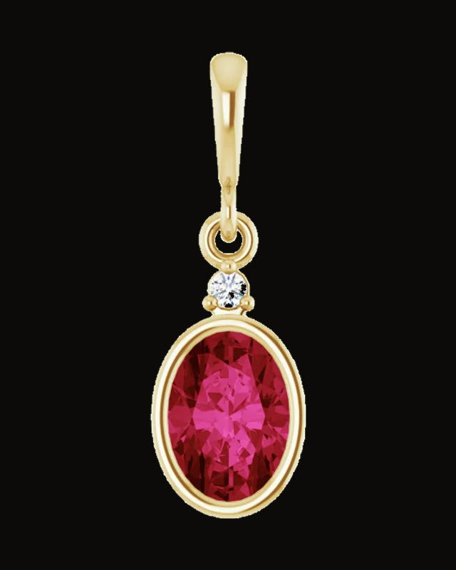 Lab Grown Ruby And 0.015 Ct Lab Grown Diamond Pendant — 14K Yellow Gold