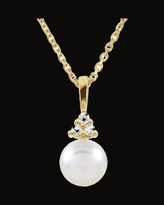Cultured Pearl And Natural Diamond Necklace — 14K Yellow Gold · 0.05 CTW