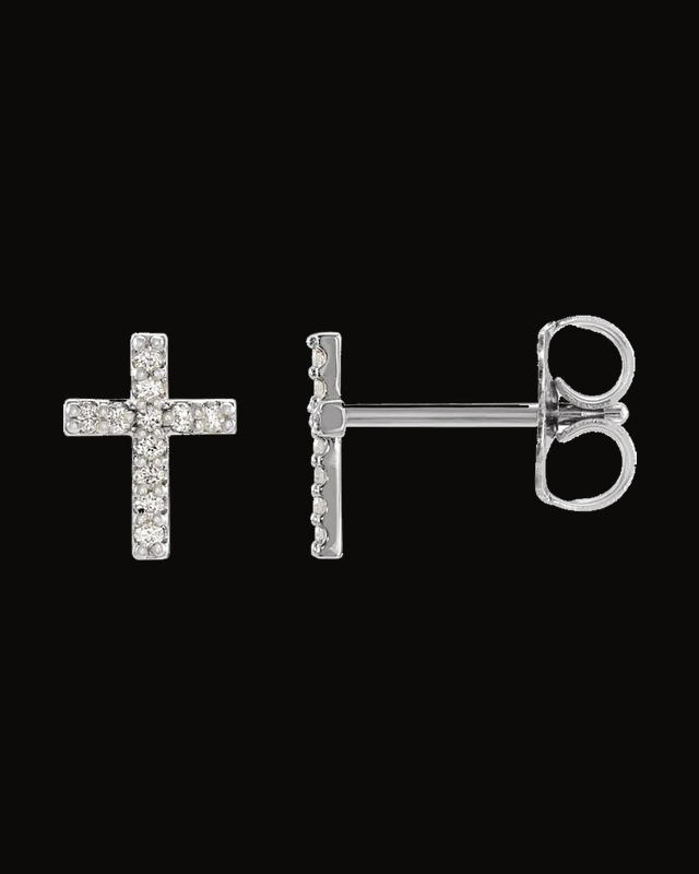 Cross Earrings — 14K White / Yellow Gold