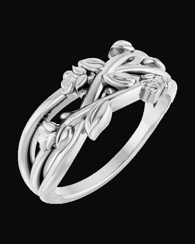 Floral Criss-Cross Ring — Sterling Silver · 8.74 x 2.8 mm