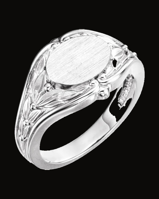 Oval Leaf Design Signet Ring — Sterling Silver · 2.05 mm