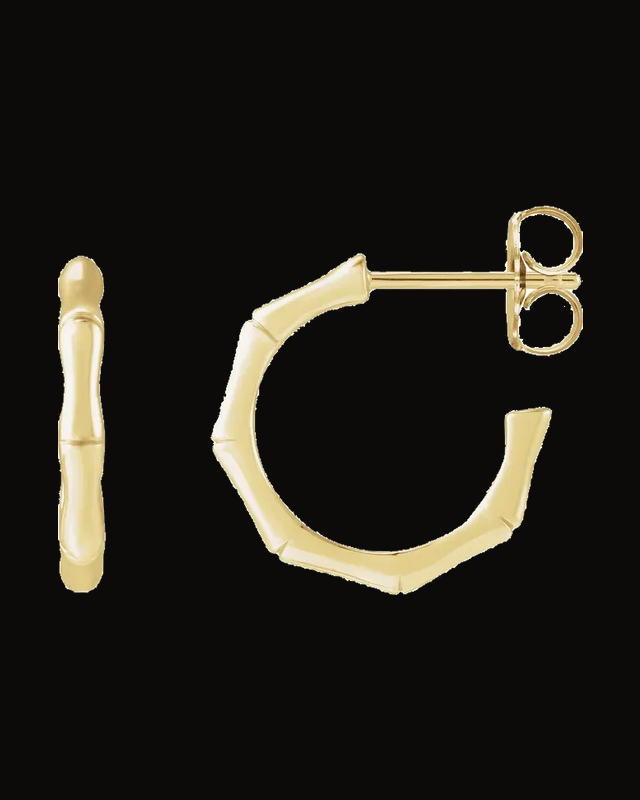 Bamboo Hoop Earrings — 14K Yellow Gold