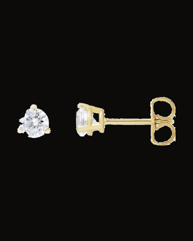 1/2 CTW Lab-Grown Diamond 3-Prong Basket Style Stud Earrings — 14K Yellow Gold