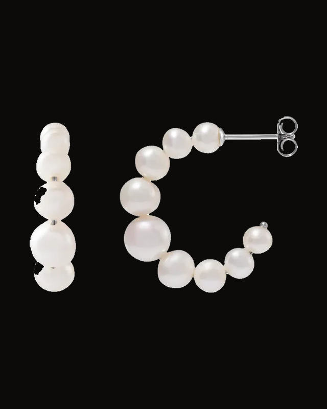 Pearl Hoop Earrings — Sterling Silver · 8 mm