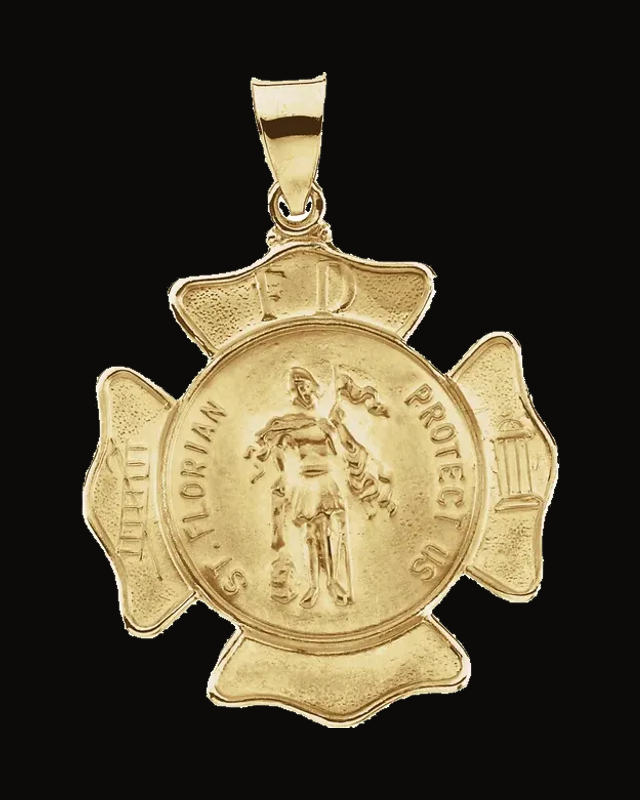 Hollow St. Florian Medal — 14K Yellow Gold