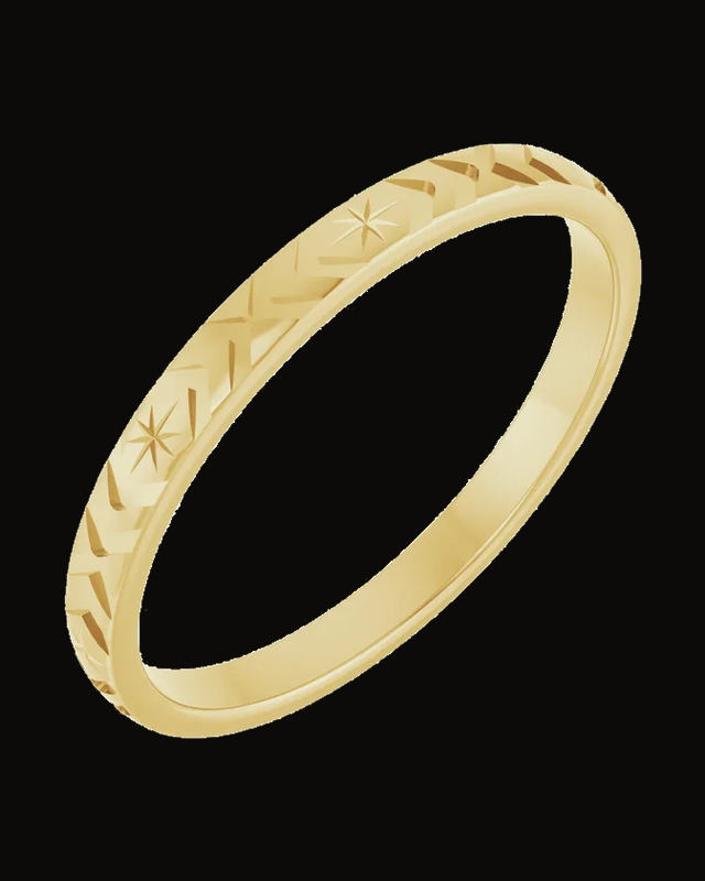 Geometric Comfort-Fit Flat Band — 14K Yellow Gold · 2 mm