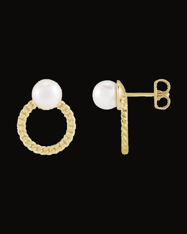 Cultured Akoya Pearl And Curb Chain Earrings — 14K Yellow Gold · 6 mm