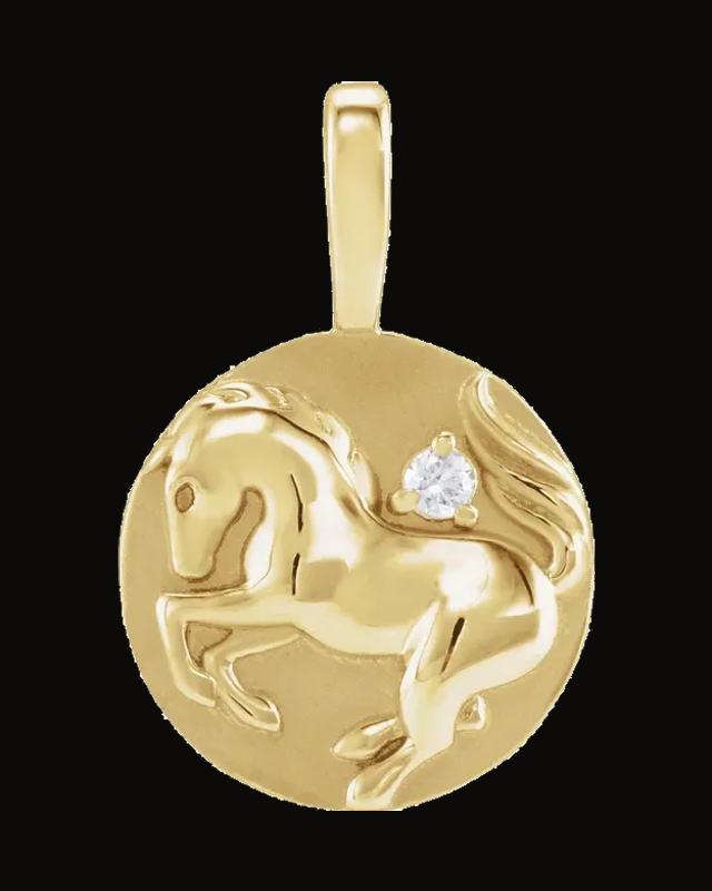 0.015 Ct Natural Diamond Chinese Zodiac Pendant — 14K Yellow Gold