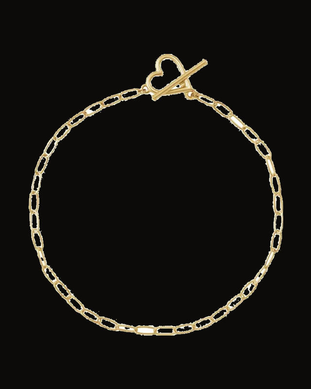 Paperclip-Style Chain Heart Toggle Bracelet — 14K Yellow Gold
