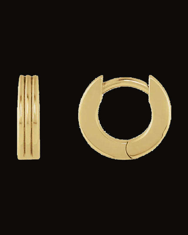 Ribbed Huggie Earrings — 14K Yellow Gold